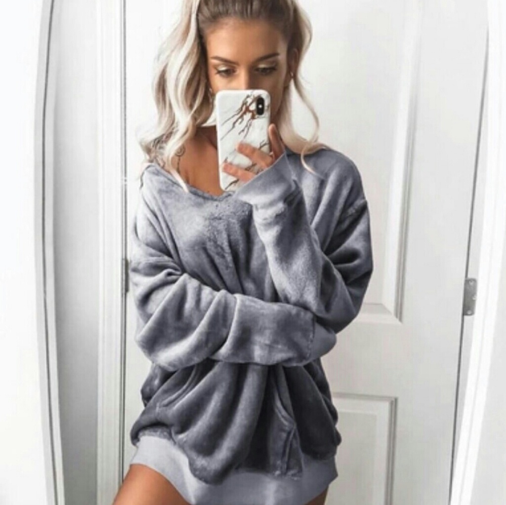 Velvet gray hoodie so soft and comfy women's shirt